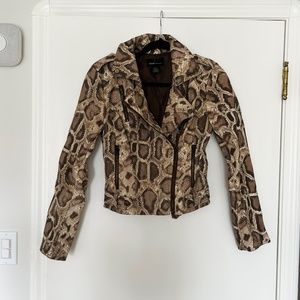 Vintage Vegan Leather Biker Mode International Snakeskin Zippered Moto Jacket XS